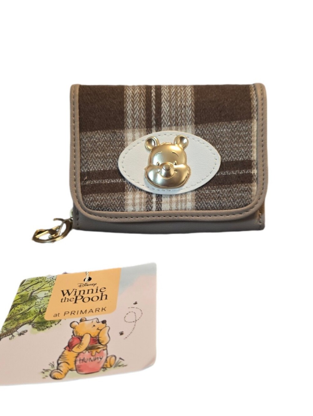 Disney x Primark Winnie the Pooh Brown Plaid Wallet Coin Purse - NWT